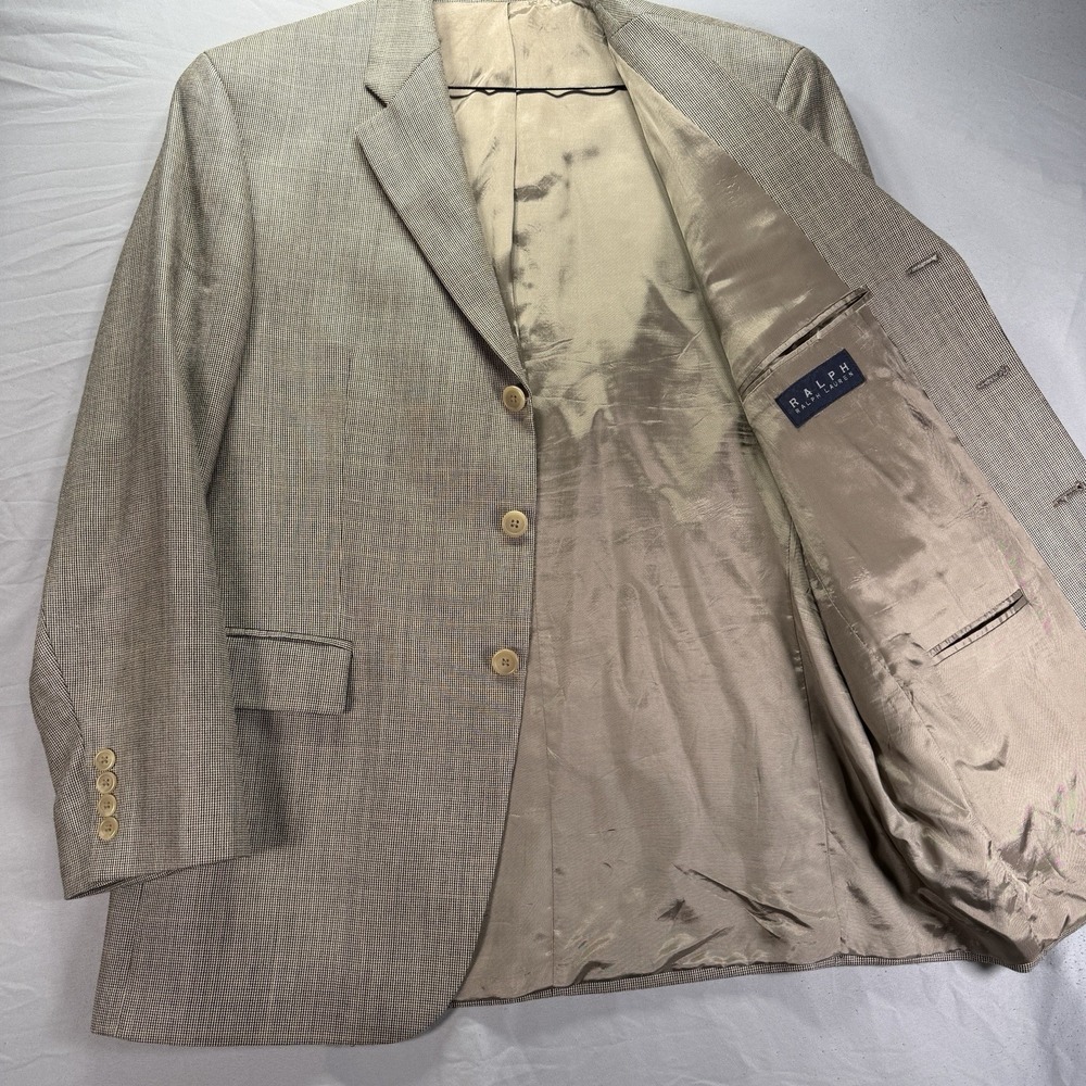 Ralph Ralph Lauren Blazer Mens 42R Silk Wool Houndstooth Three Button Sport Coat